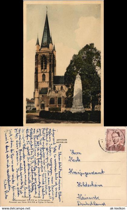 Ronse Renaix Straßen Ansicht Monument Denkmal, Kirche Hermeskerk 1950