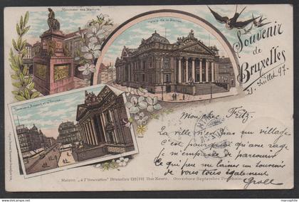 BRUXELLES - BRUSSELS  / 1897 CARTE LITHO MULTI VUES VOYAGEE  (ref CP937)