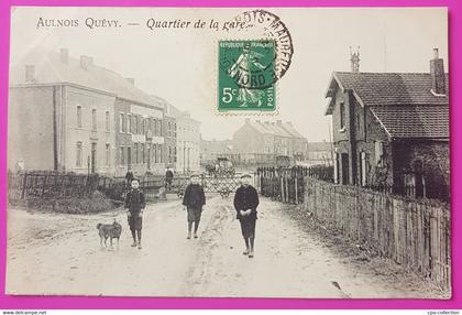 Cpa Aulnois Quevy Quartier Gare Passage à Niveau Carte Postale Hainaut Belgique Rare