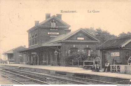 BELGIQUE - Remicourt - la gare - chemin de fer - obl remicourt en 1911 - carte postale ancienne