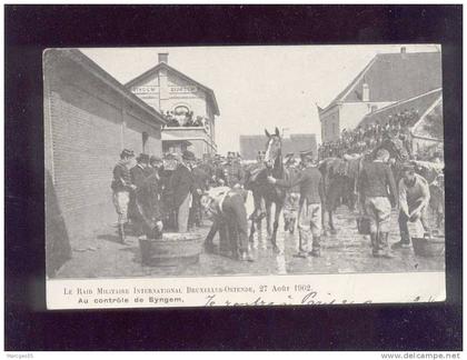 30596 raid militaire int.bruxelles-ostende 27 aout 1902 au contrôle de syngem zingem édit.vand rauwera belle carte