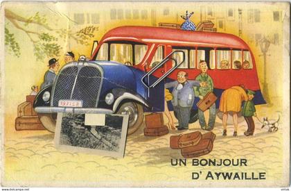 Aywaille :  un bonjour  (  carte a système )    AUTOBUS