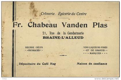 Braine L´Alleud :   carte reclame :  Cremerie - épicerie du centre :  FR. Chabeau Vanden Plas