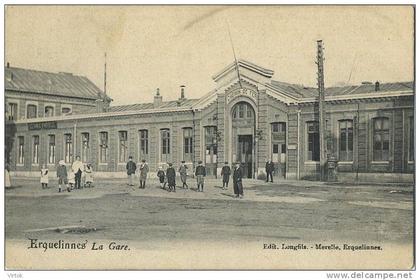 Erquelinnes    :  La Gare   (  ecrit  1908  avec timbre   )