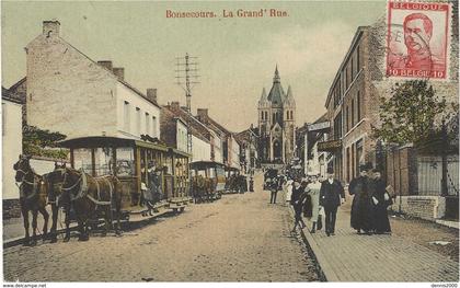 BONSECOURS -la Grand'rue -  tramways hippomobiles en stationnement - colorisé