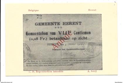 Herent - Gemeentebon van VIJF Centiemen.