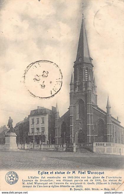 MORLANWELZ (Hainaut) Eglise et statue de M. Abel Warocqué