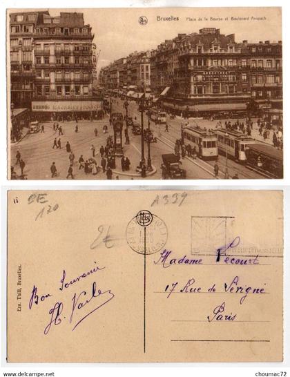 (Belgique) 170 Bruxelles Transport urbain en surface, Nels Thill, Place de la Bourse et Boulevard Anspach, tramway, d'un