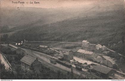 BELGIQUE - trois ponts - la gare - carte postale ancienne -