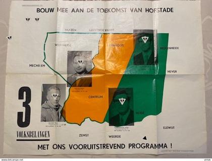 HOFSTADE  :  affiche : gemeenteraadsverkiezingen 1970  ( 55 x 43 cm ) BOUW MEE AAN DE TOEKOMST VAN HOFSTADE