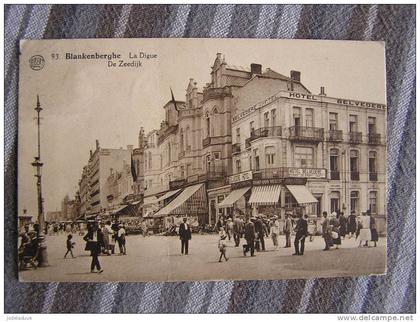 BLANKENBERGHE Plage Digue Strand Zeedijk  Hôtel Belvedere 1928 animée CPA Post Card Postkaart