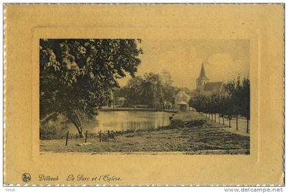 Dilbeek :  Le parc et l'église  ( ecrit avec timbre )