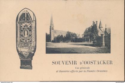 SOUVENIR D'OOSTACKER VUE GENERALE ET BANNIERE OFFERTE PAR LA FLANDRE ORIENTALE