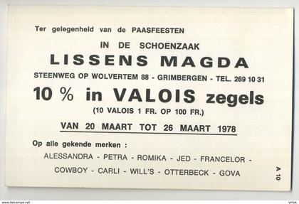 Grimbergen : reclame kaart : Lissens Magda : Schoenzaak  1978  ( zie scans )