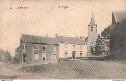 [-50%] CPA - Belgique - Merdorp - L'Eglise - Edit. Fauville fréson - Oblitéré Wasseiges 1910 - Clocher - Eglise