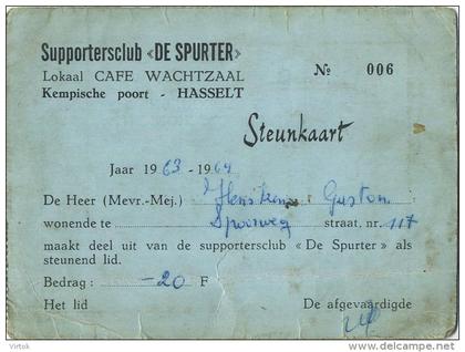 Hasselt :  supportersclub ' DE SPURTER '  steunkaart  (  zie scans )