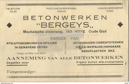 HOVE  (  Oude God )  :  betonwerken BERGEYS  (  zie scans )