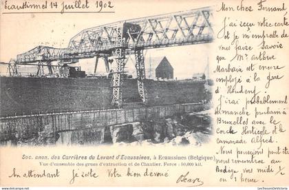 BELGIQUE - soc anon des carrieres du levant d'ecaussines - grues d'extraction de chantier - carte postale ancienne -