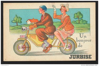 G. CPA - Un bonjour de JURBISE - Carte fantaisie - Vélo - Tandem  //