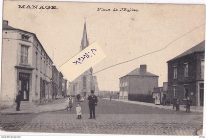 MANAGE :  place de l'eglise     1910 avec timbre