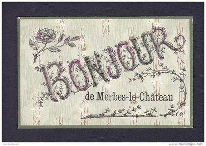 Bonjour de Merbes le Chateau  ( paillettes Ed. vve Preaux & fils)