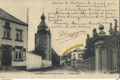 Merbes-Le-Chateau : eglise  ( ecrit 1902 avec timbre )