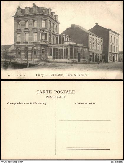 Postkaart Ciney Ciney Les Hôtels, Place de la Gare 1910