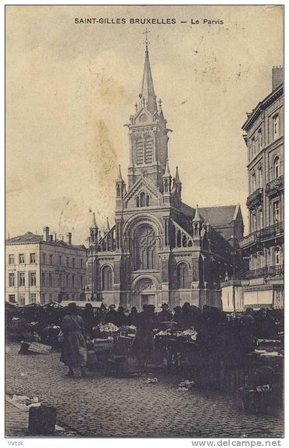 Saint-Gilles :  Le parvis  ( ecrit 1923 avec timbre )  Rommelmarkt - maché au pus