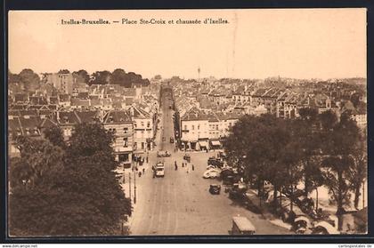 AK Bruxelles-Ixelles, Place Ste-Croix et chaussée d`Ixelles, Strassenbahn