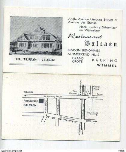 WEMMEL :  restaurant  ' BALCAEN  '   (  reclame visikaart 11 x 6 cm )