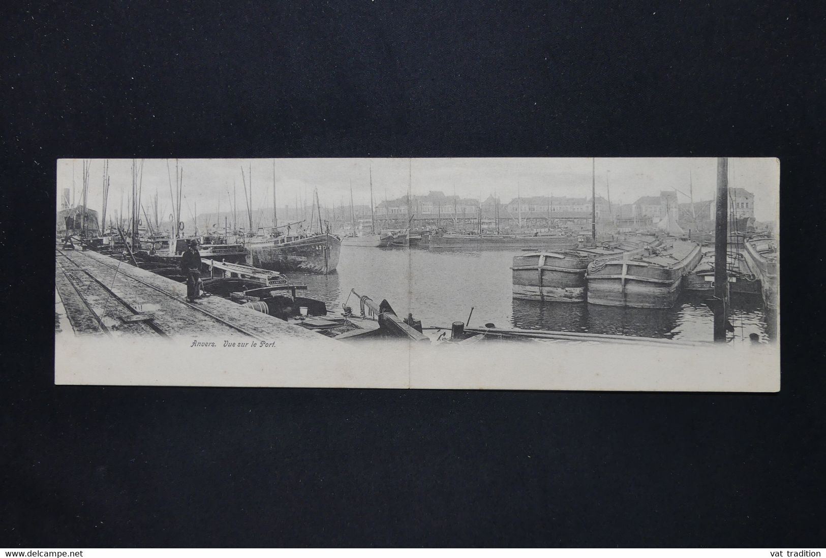 BELGIQUE - Carte postale en 2 volets de Anvers - Vue sur le port - Péniches - L 100743