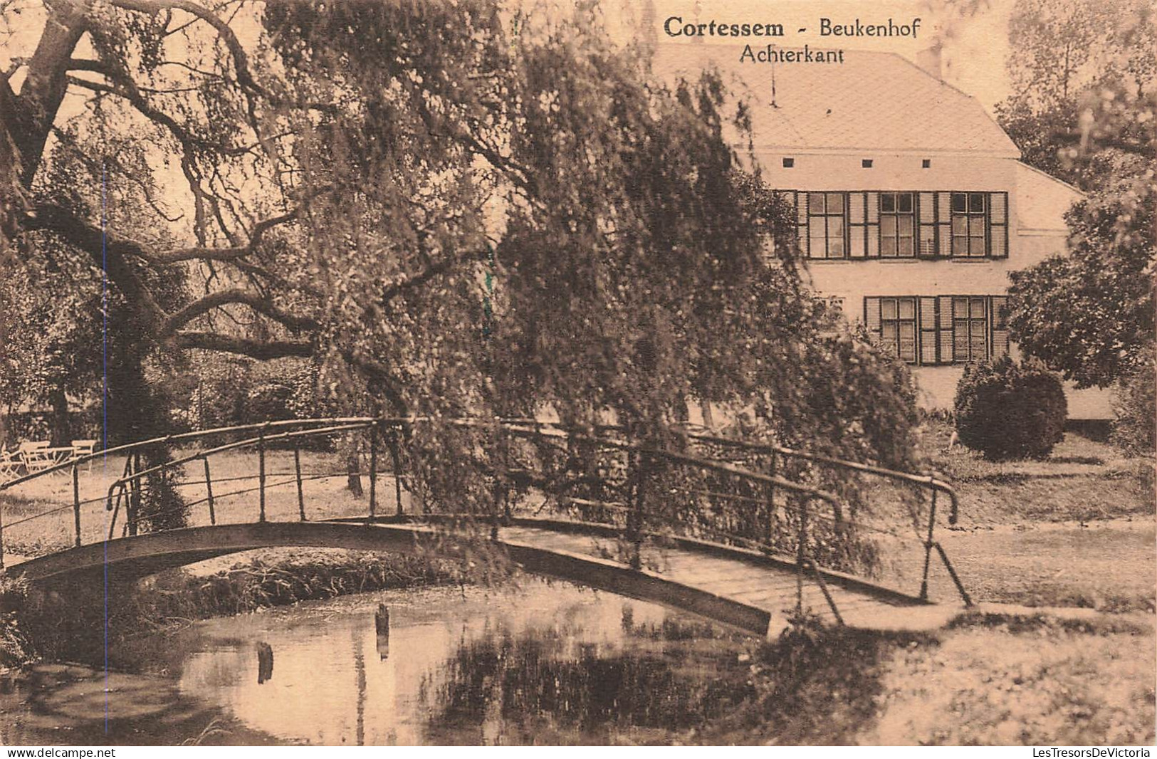 BELGIQUE - Cortessem - Beukenhof - Achterkant - Bâtiment - Pont - Canal - Jardin - Parc - Carte postale ancienne