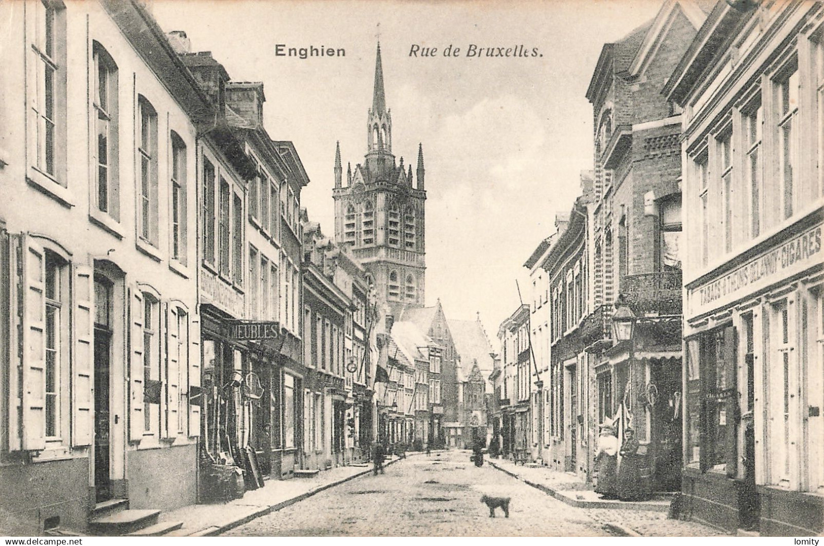 Belgique Enghien Edingen rue de Bruxelles CPA + timbre belge