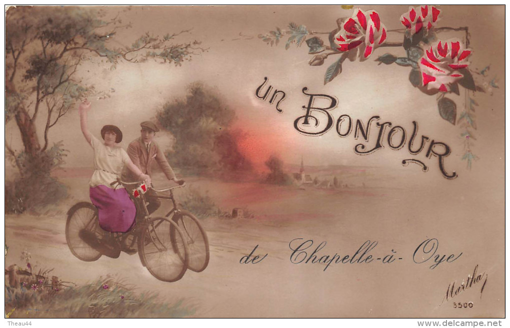 BELGIQUE  -  LEUZE-en-HAINAUT  -  Un Bonjour de CHAPELLE-à-OYE  -  Carte Fantaisie  - Vélos