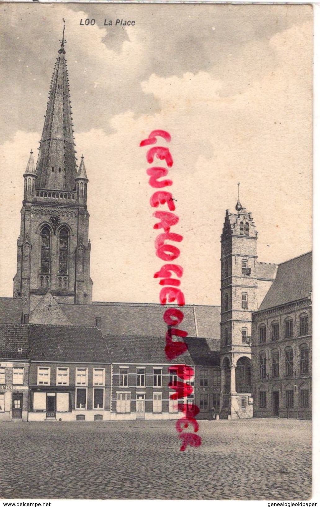 BELGIQUE - LOO- LO RENINGE- LA PLACE EGLISE  1914