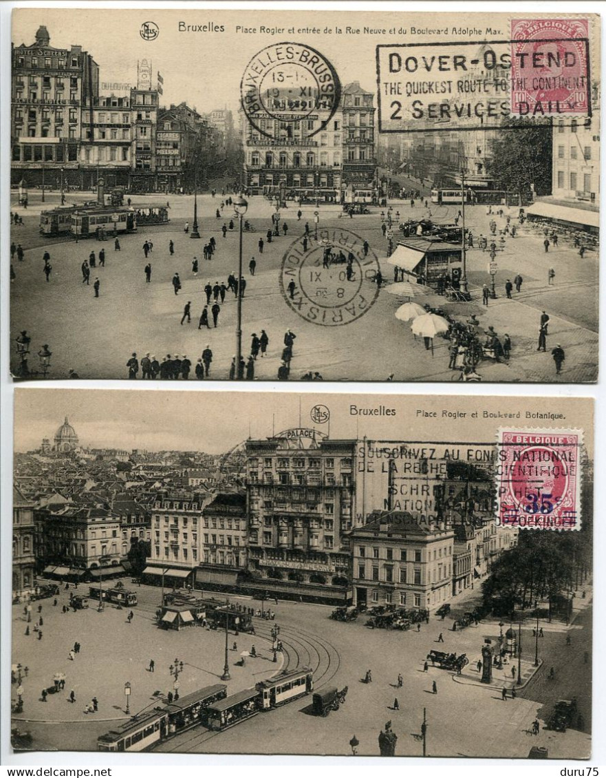 BELGIQUE Lot 2 CPA * BRUXELLES Place Rogier Entrée rue Neuve & Place Rogier et Boulevard Bootanique ( tramway )