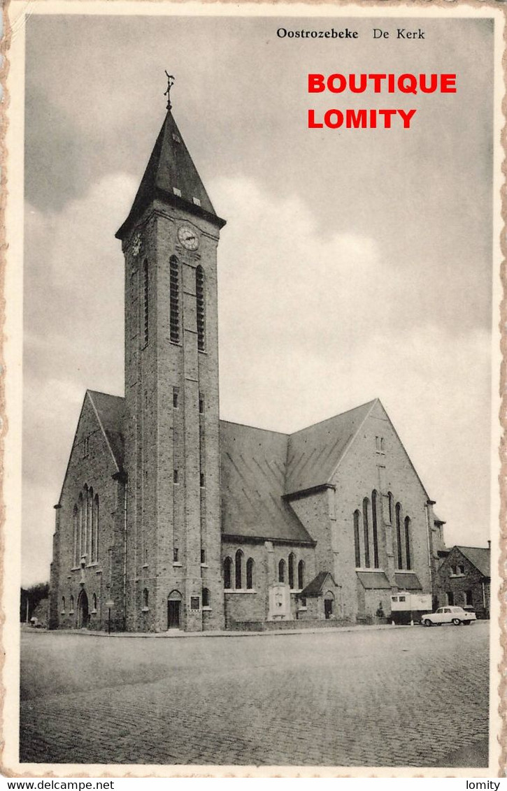 Belgique Oostrozebeke de kerk CPSM PF eglise voiture auto + timbre cachet 1964