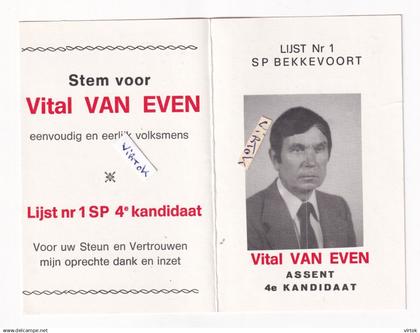 BEKKEVOORT :  Vital Van Even   ( verkiezingen   )  kalender verso 1983