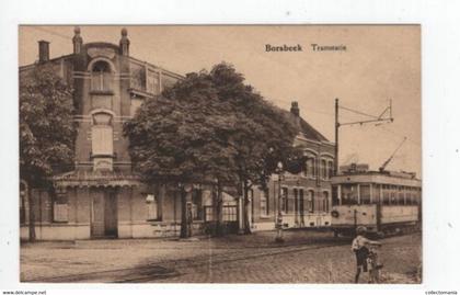 2 oude postkaarten BORSBEEK  TRAMSTATIE Tram 8 naar Broechem  café Keipsmaeckers Brouwers Naftpomp BP Herentalse Baan