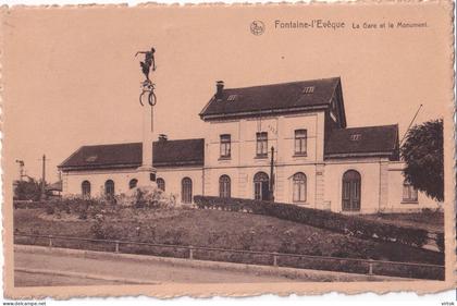 Fontaine-L'Evêque :  La gare           ( ecrit avec timbre )