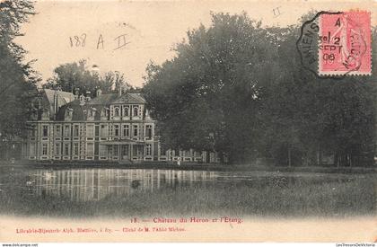 [-20%] BELGIQUE - Héron - Vue sur le château et l'étang - Oblitération ambulante Amiens à Rouen - Carte postale ancienne