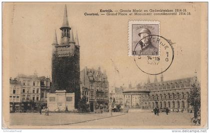 CPA - AK Kortrijk Courtrai Groote Markt Grand Place Monument 1914 - 18 Westflandern a Harelbeke Mouscron Wevelgem Ypern