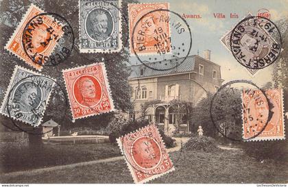 Belgique - Awans - Villa iris - Edit. legia - Colorisé - 9 Oblitérations - Griffe LE 5541 - Carte Postale Ancienne