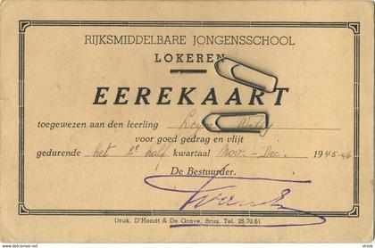 LOKEREN :  eerekaart jongensschool  1945 - 46     (  verso  TIENEN )