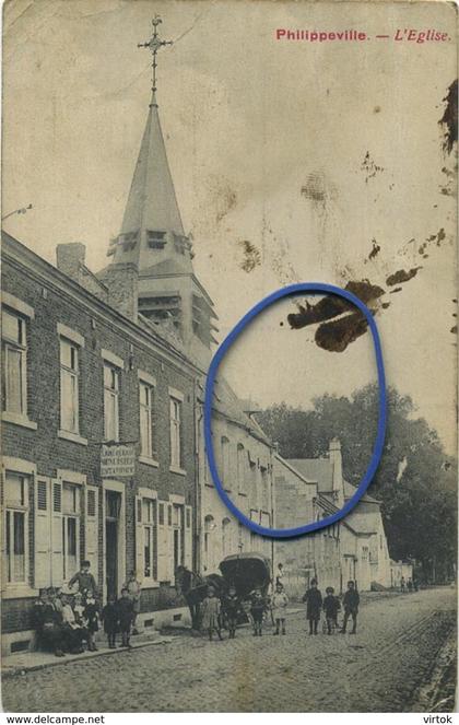 Philippeville :  L' église  (  ecrit 1920 avec timbres )  regarder scan pour detail  -  estaminet