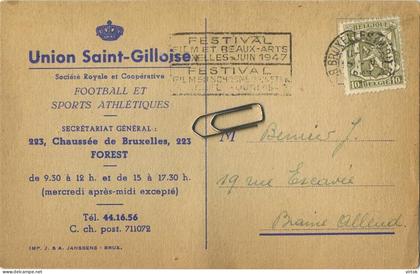Football : UNION Saint-Gilloise 1947   (  secretariat Forest ) -- Bernier Braine-L'Alleud  --- see scans