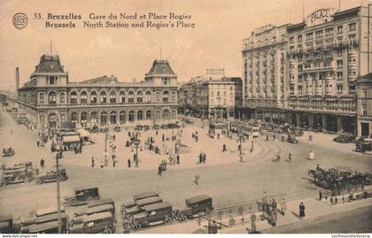 BELGIQUE - Bruxelles - Gare du Nord et Place Rogier - Animé - Carte postale ancienne