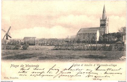 CPA Carte postale Belgique  Westende Eglise et Moulin à Westende village 1905 VM64956