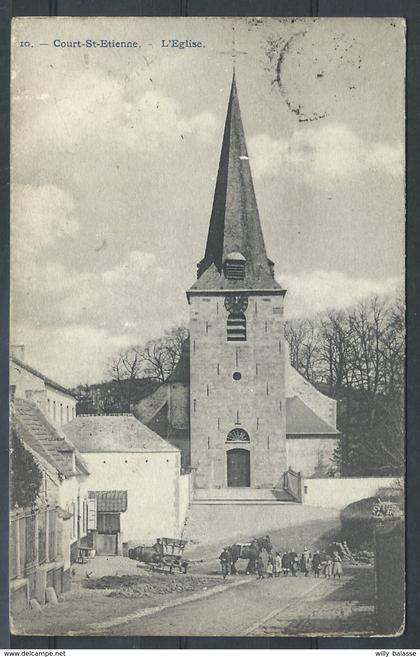 +++ CPA - COURT SAINT ETIENNE - L'Eglise - Carte animée - Attelage chevaux   //