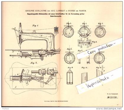 Original Patent - A. Guillaume & A. Lambert in Fosses la Ville b. Namur , 1882 , Doppelstich - Nähmaschine  !!!